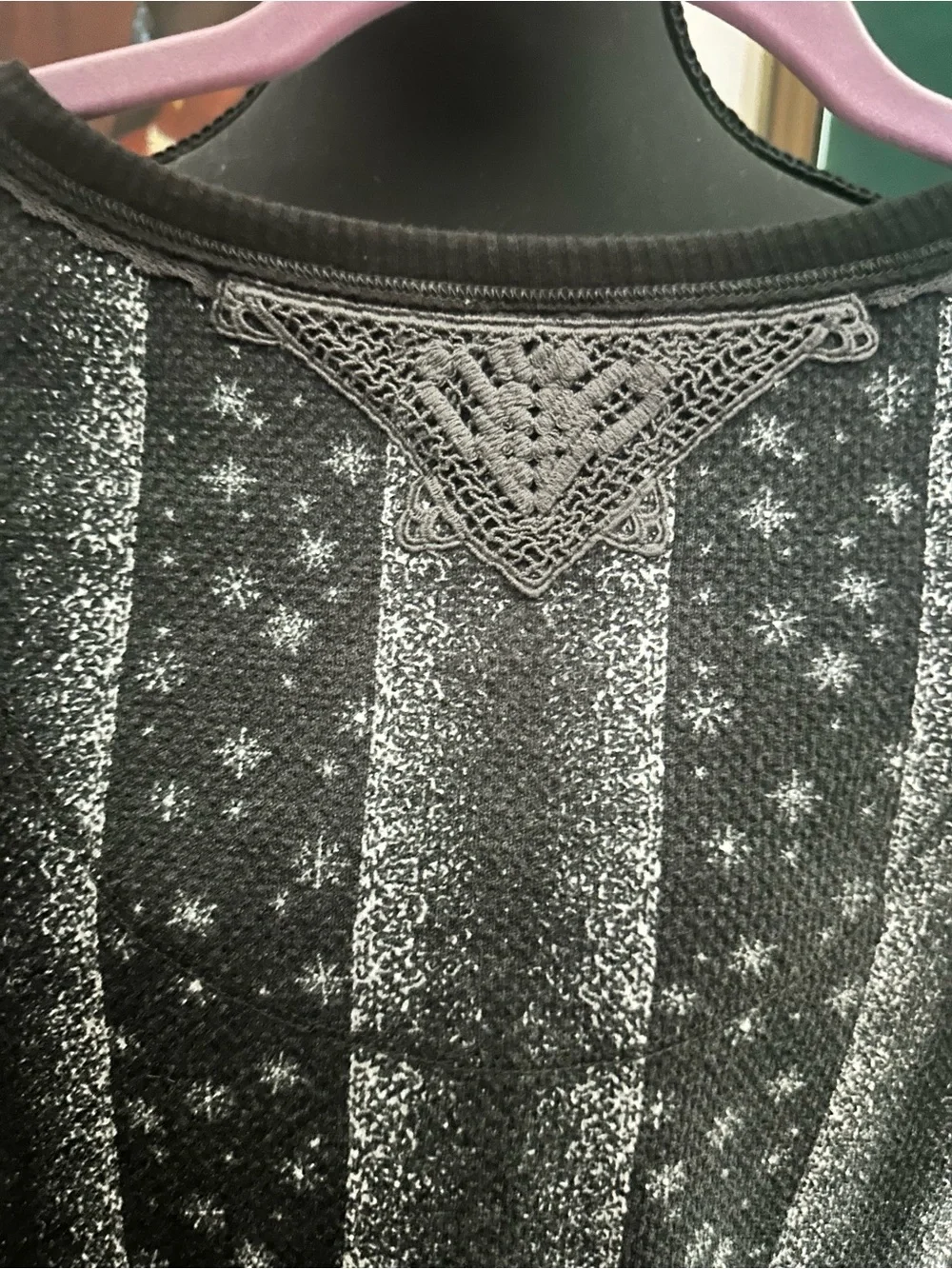 Free People We The Free Black Gray Printed Thermal Henley Top Size L
